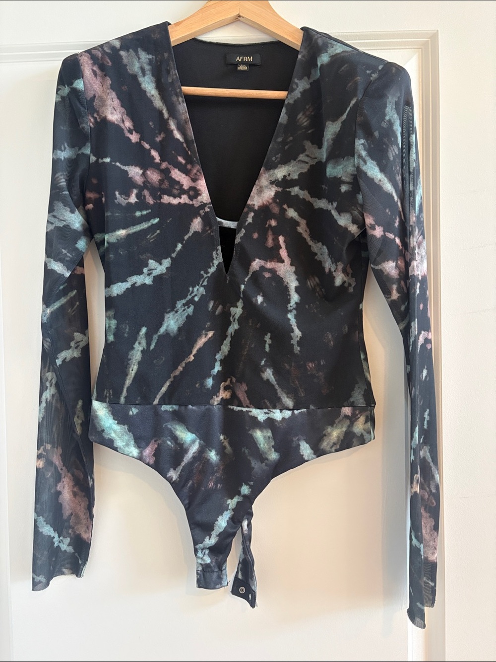 AFRM Black Tie-Dye Long Sleeve One-Piece Bodysuit